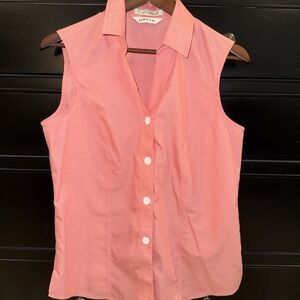 ORVIS Women's Wrinkle Free Cotton Pink Collared Tank Size 10 Preppy Beach